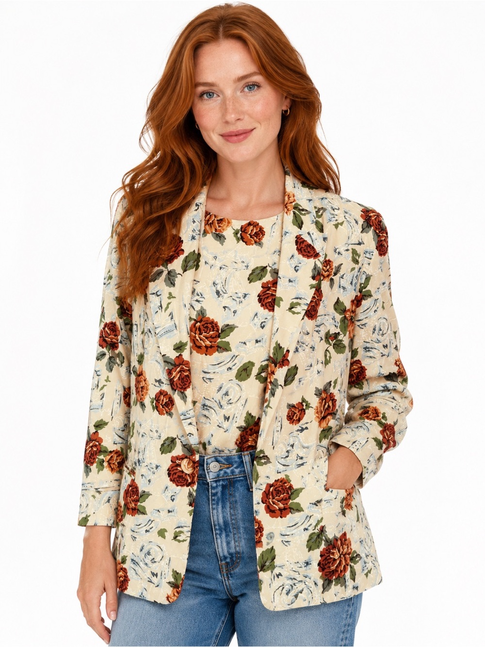 Vintage 90s Jaclyn Smith Floral Blazer & Top Set Autumn Rose Cottagecore